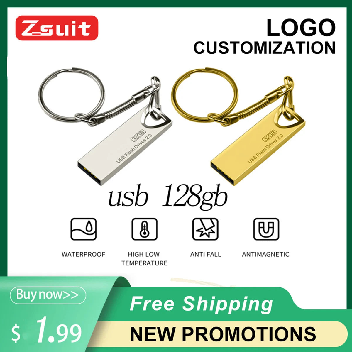 Zsuit 128GB Mini Metal USB Flash Drive | Free Custom Logo