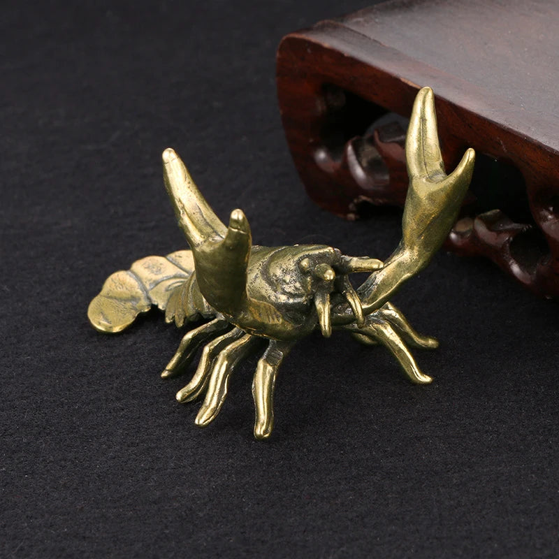Solid Brass Crayfish Figurine | Vintage Lobster Desk Ornament