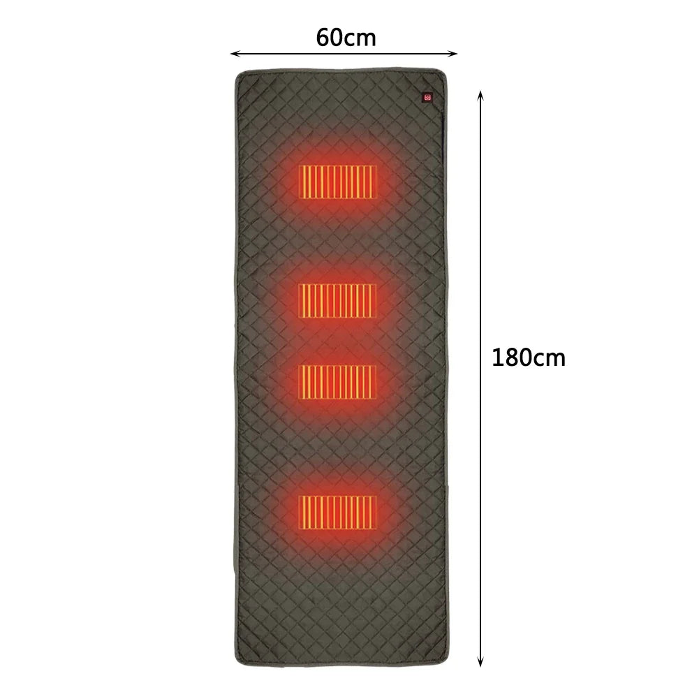 USB Electric Heated Sleeping Mat – 4 Zones Adjustable Warmth Heated Sleeping Mat PRIMED Khaki 60x180cm