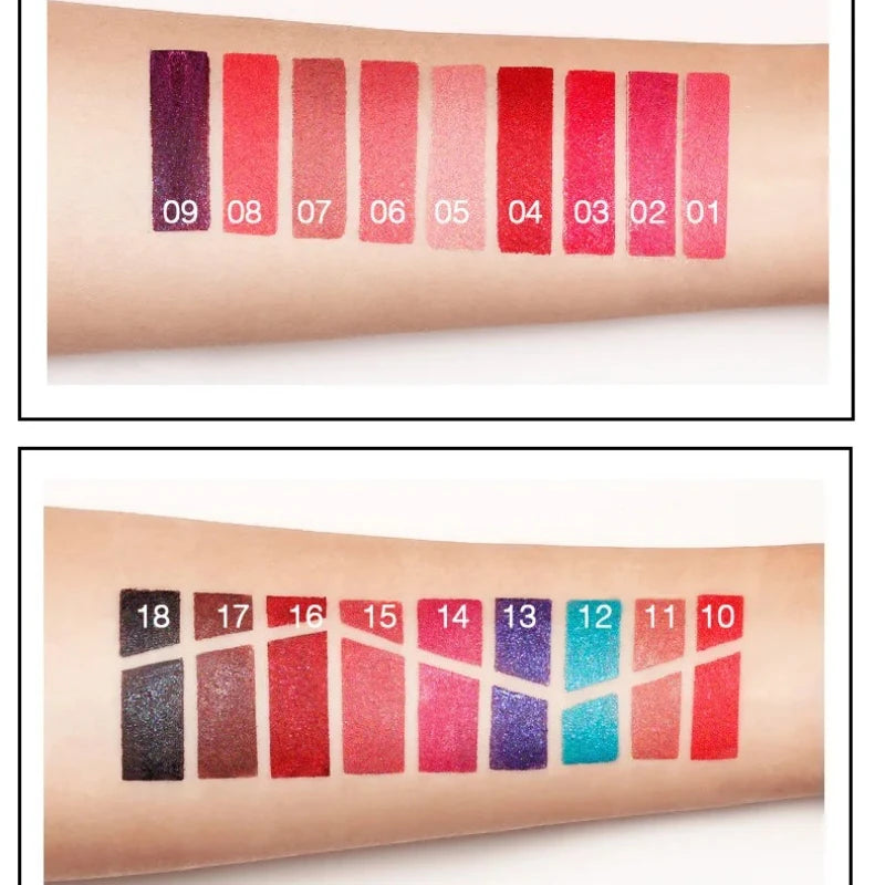 Pudaier 18-Color Matte Glitter Liquid Lipstick Set – Waterproof