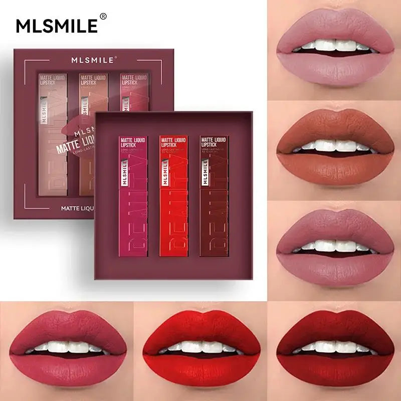 MLSMILE 3-Piece Matte Velvet Lip Gloss Set – Long-Lasting Lip Gloss Set PRIMED