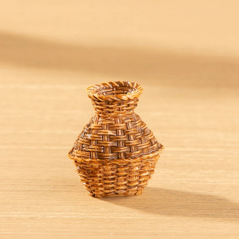 Miniature Bamboo Rattan Hand-Woven Basket & Chair Dollhouse Decor Dollhouse Miniature Decor PRIMED A3