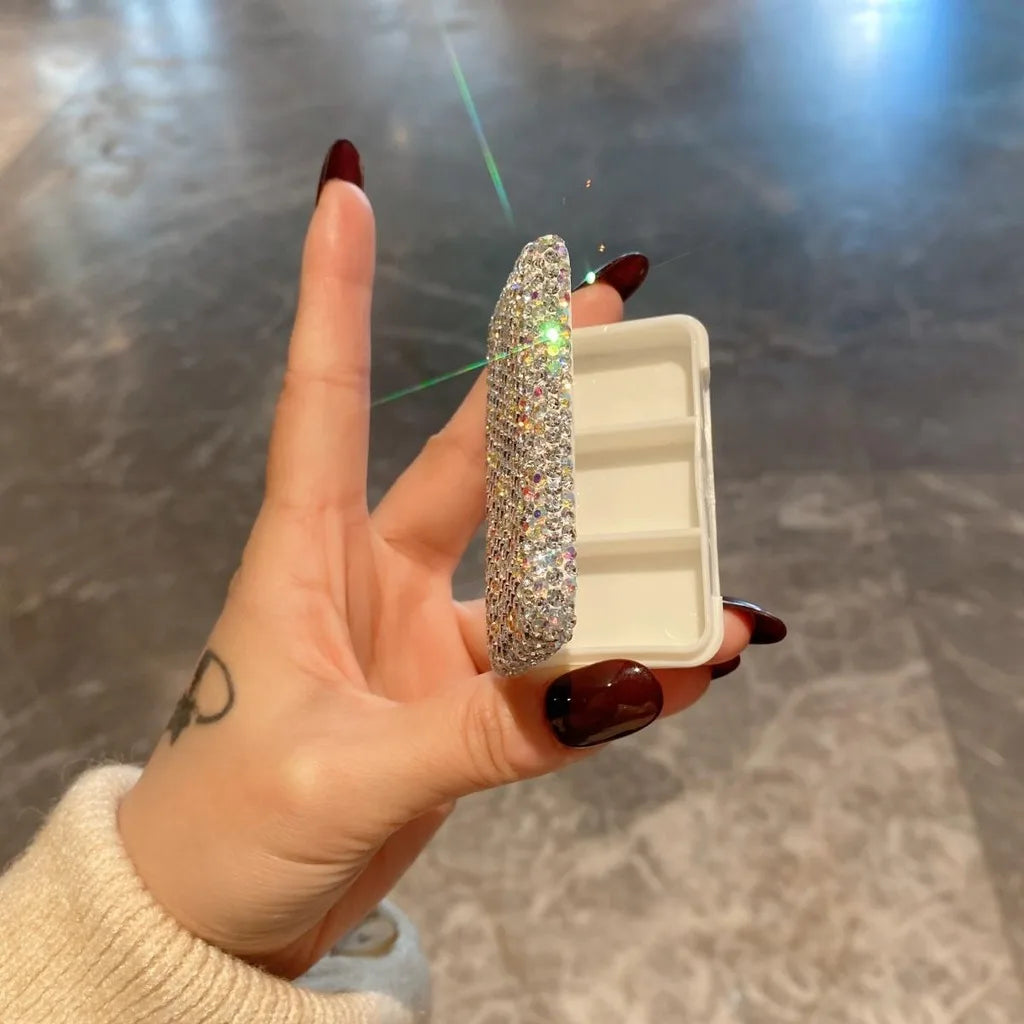 Rhinestone 3-Compartment Mini Pill Case | Portable Travel Organizer