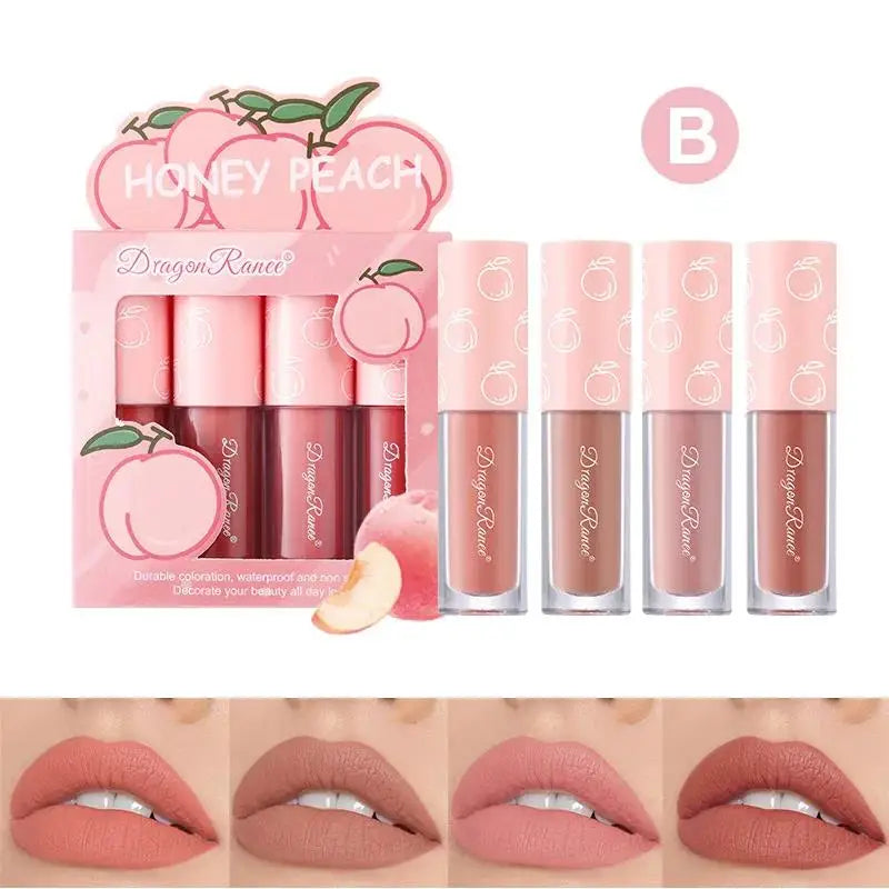 Dragon Ranee 4-Pc Velvet Matte Lip Gloss Set – Fruit Scented Matte Lip Gloss Set PRIMED