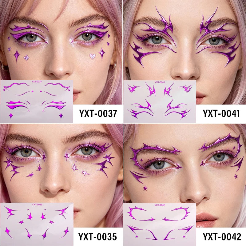 Purple Red Metallic Eye Makeup Stickers | Temporary Tattoo Eye Makeup Stickers PRIMED