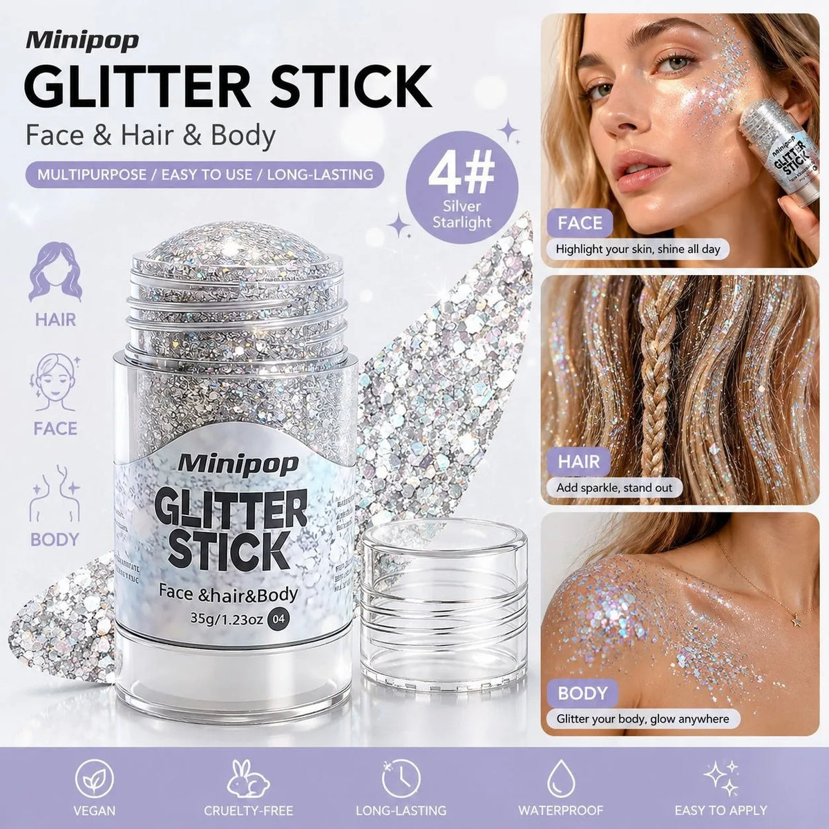 Star Sequin Glitter Stick – Face, Body & Hair Shimmer Makeup