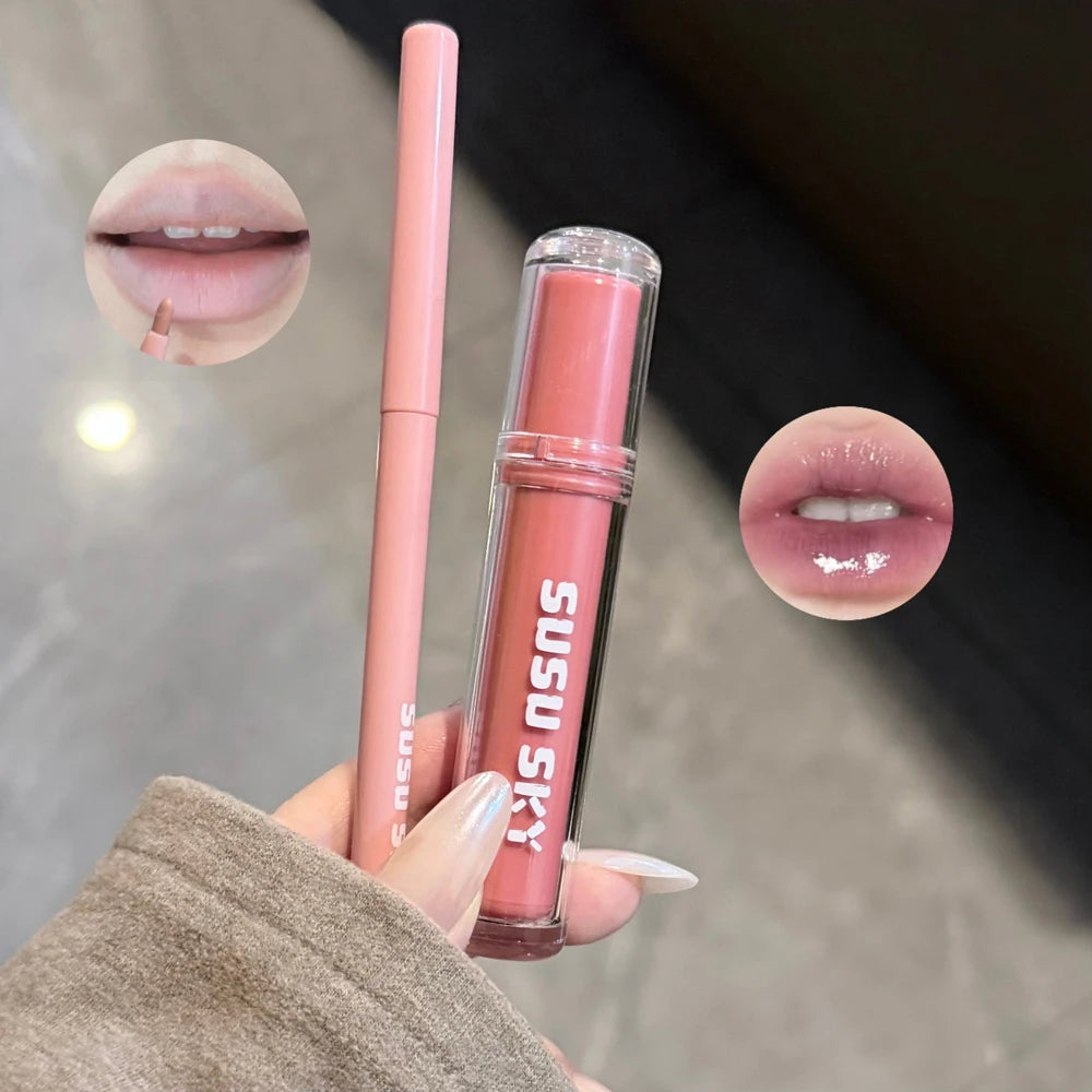 Matte Velvet Lip Gloss & Lipliner Set – 2 Pcs Nude Purple