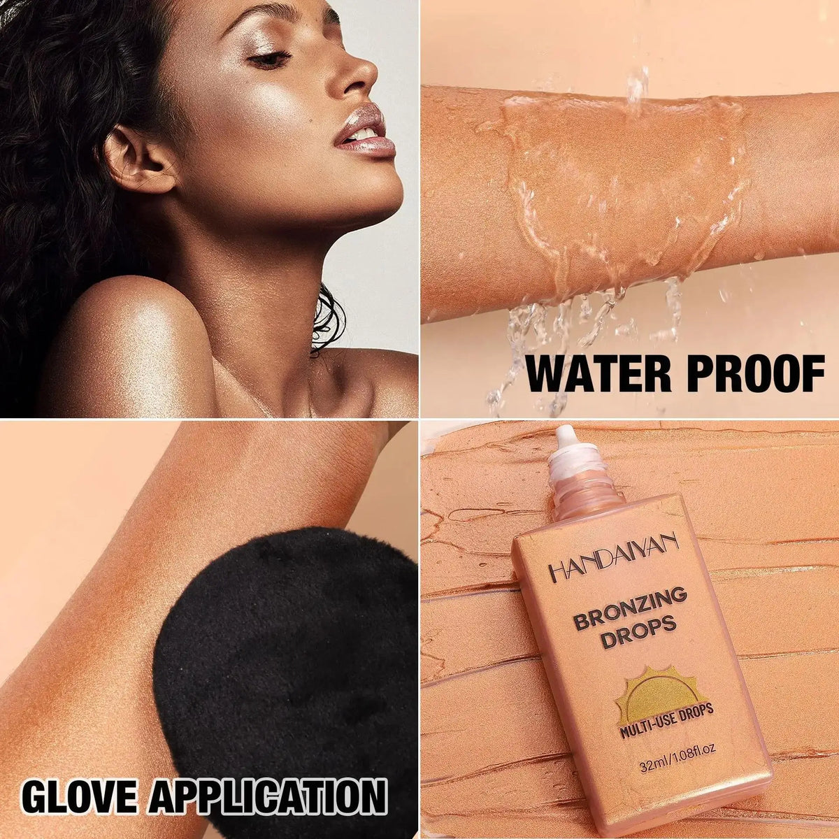 Handaiyan Liquid Bronzer Matte Waterproof Body Tanning Makeup Liquid Body Bronzer PRIMED