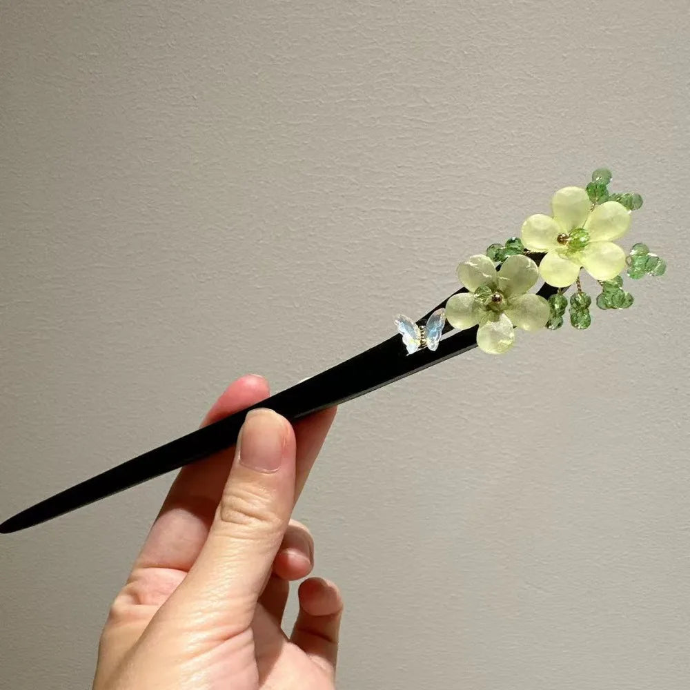 Retro Wood Hair Stick – Floral Lotus Updo Hairpin | 18cm