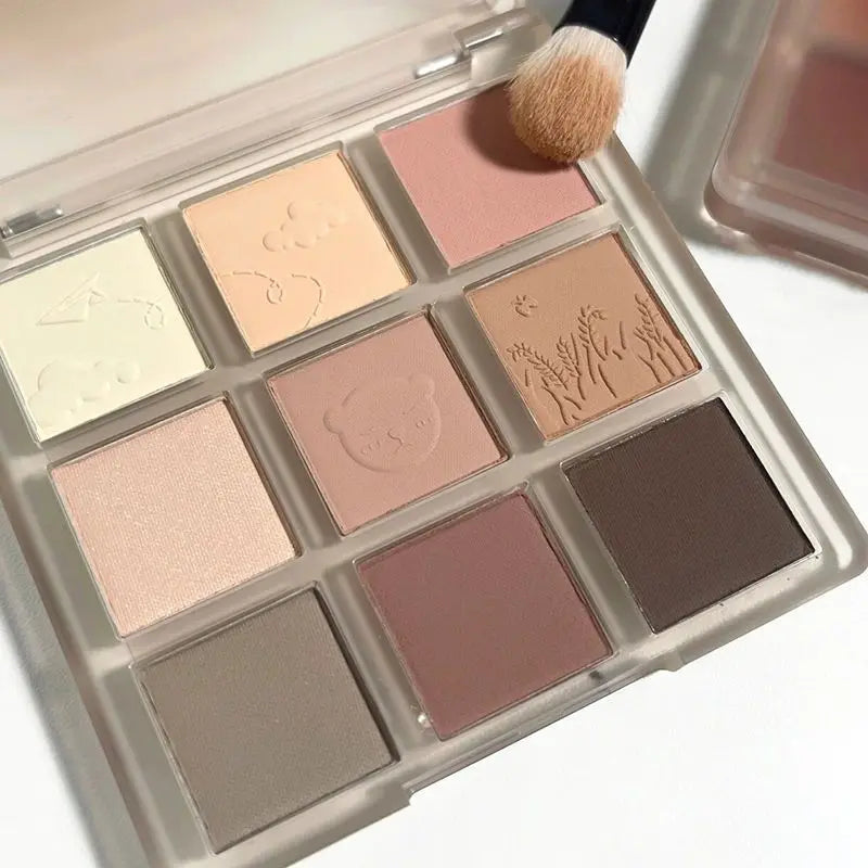 9-Color Matte Eyeshadow Palette – Coffee Brown & Gray Shades Eyeshadow Palette PRIMED