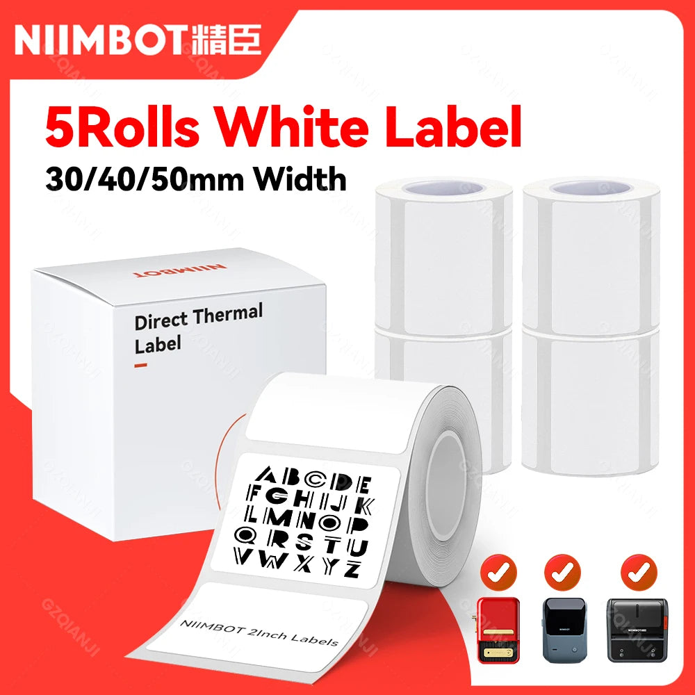 Niimbot Thermal Label Rolls 5-Pack | Waterproof B1 B21 B203 Thermal Label Rolls PRIMED