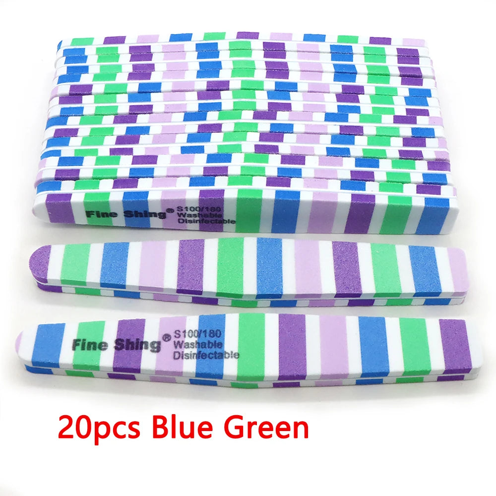 JEARLYU Double-Sided Sponge Nail Files 100/180 Grit | 2–20 Pcs Nail File PRIMED 20pcs-Blue Green