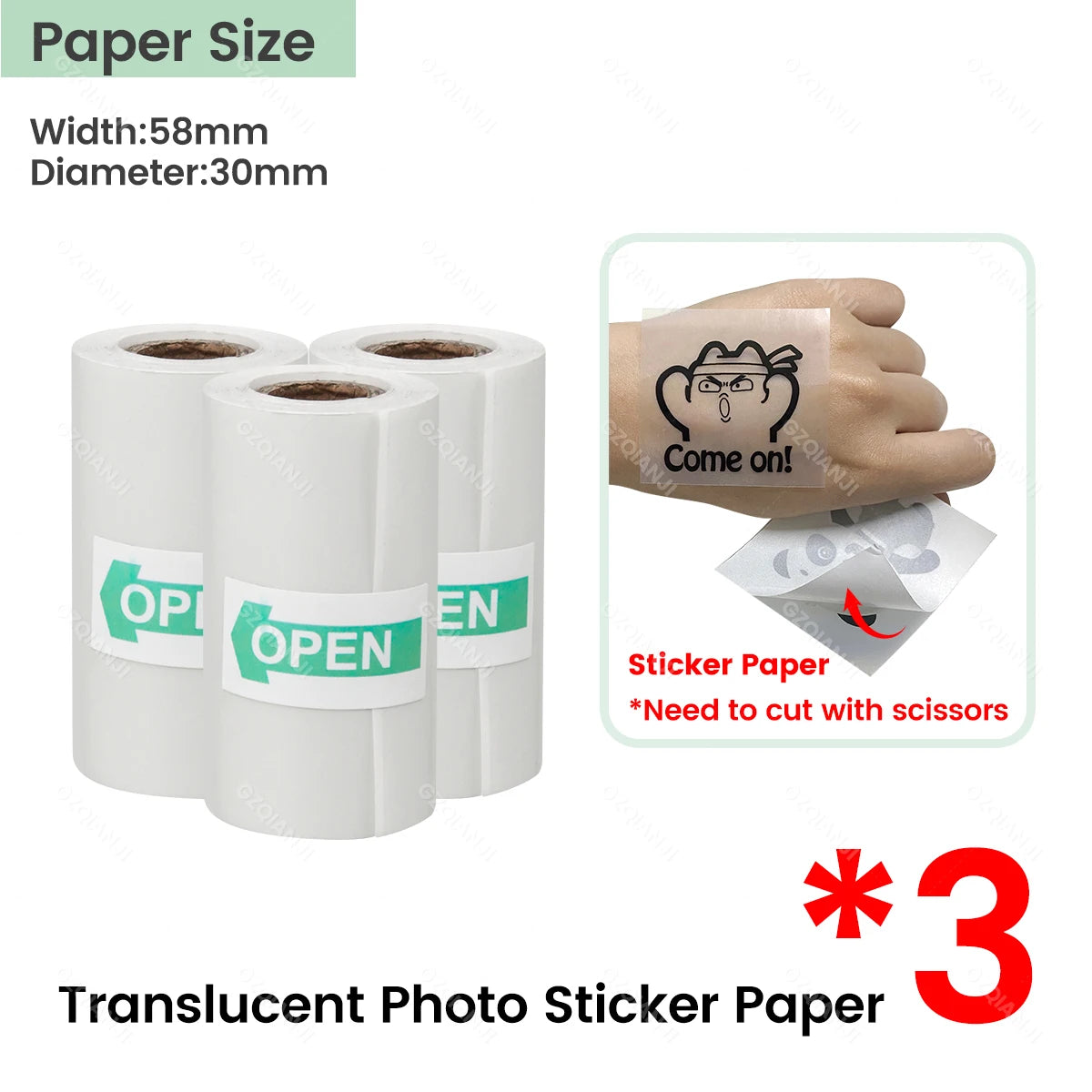 Translucent 58mm Thermal Sticker Paper Rolls 57x30mm | Mini Printer Thermal Sticker Paper PRIMED 3Rolls Trans Sticker