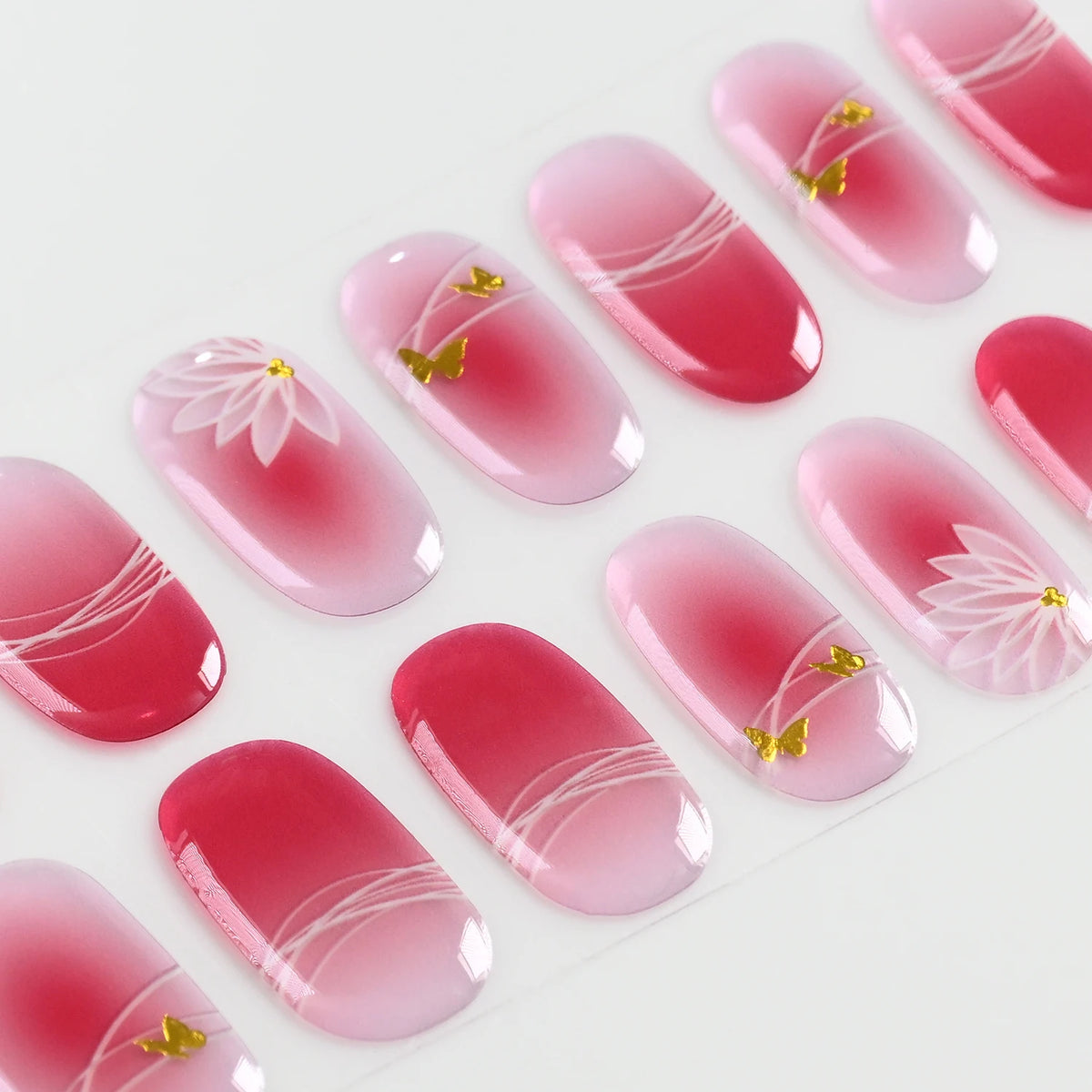Pink Lotus Semi Cured Gel Nail Strips – Gold Foil 16 Tips