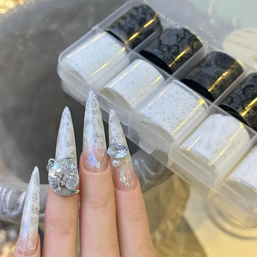 10 Rolls Nail Transfer Foil – Lace Flower & Starry Sky Stickers