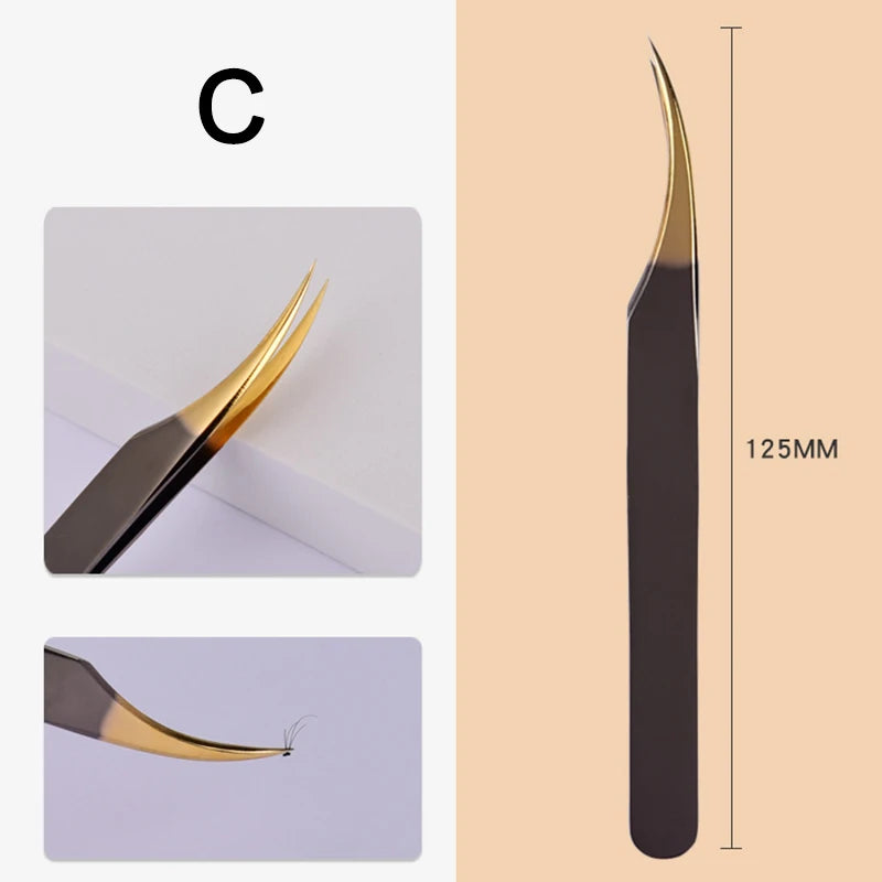 Professional Stainless Steel Eyelash Extension Tweezers – Black Lash Extension Tweezers PRIMED C