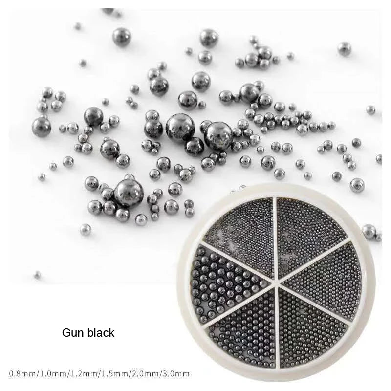 Nail Art Metal Round Beads 0.8–3.0mm Gold Silver | 12-Grid Box Nail Art Beads PRIMED ZP145