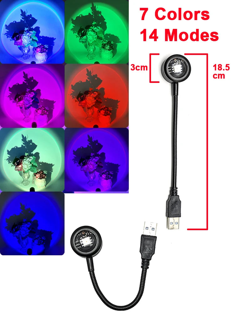 USB Sunset Lamp LED Night Light Projector | Rainbow Atmosphere LED Night Light Projector PRIMED 7 Colors