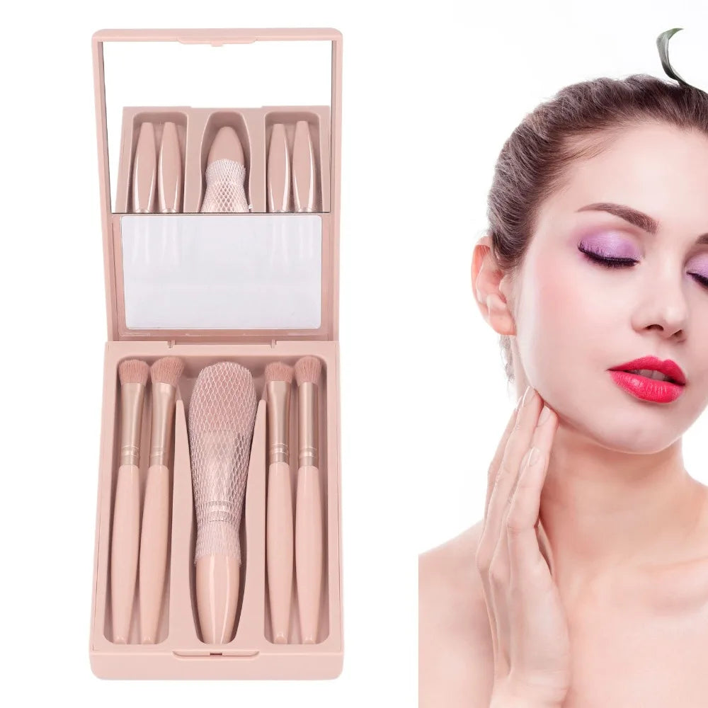 5-Piece Travel Makeup Brush Set with Mirror & Case Travel Makeup Brush Set PRIMED