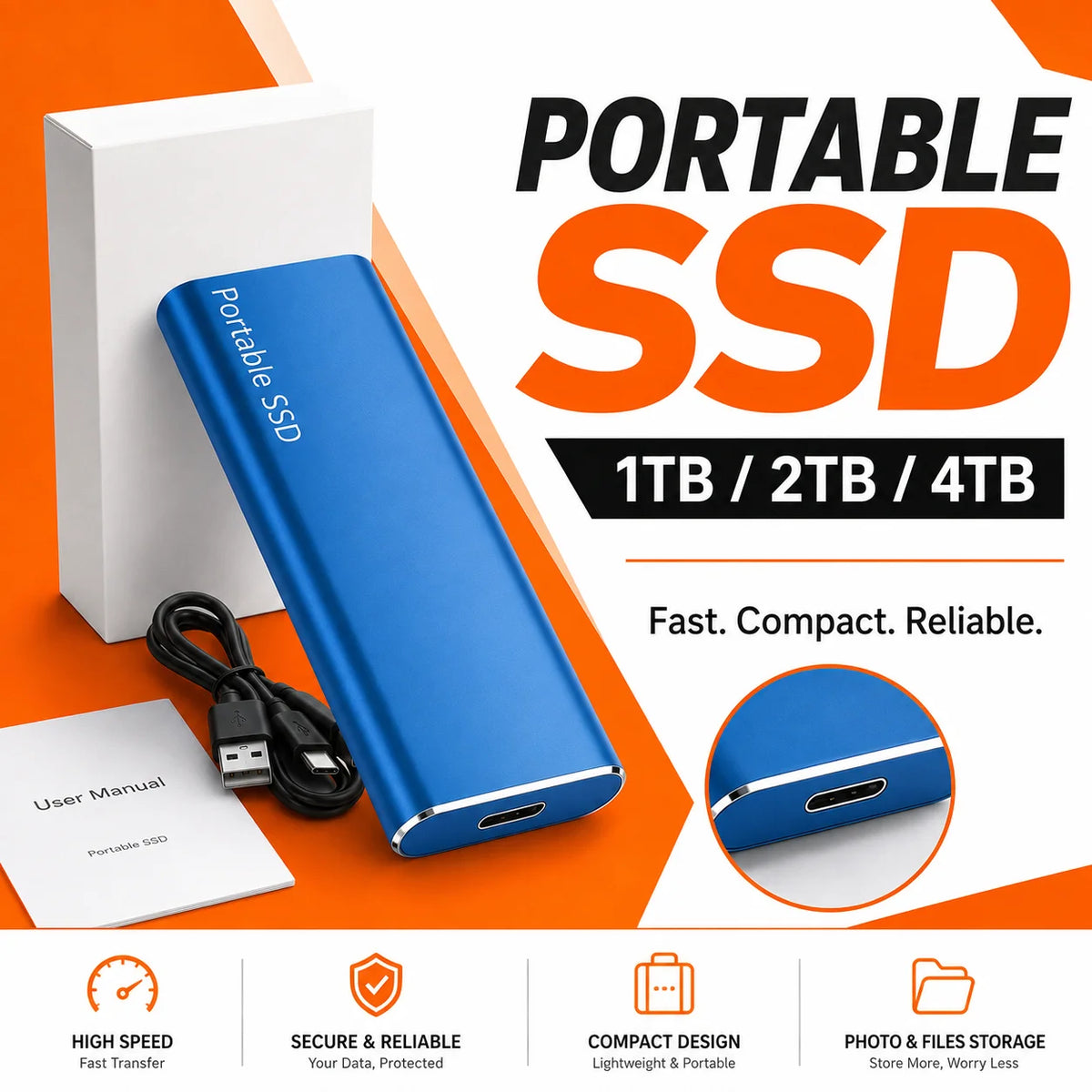 4TB Portable External SSD USB-C Drive for MacBook & Laptop External SSD Drive PRIMED