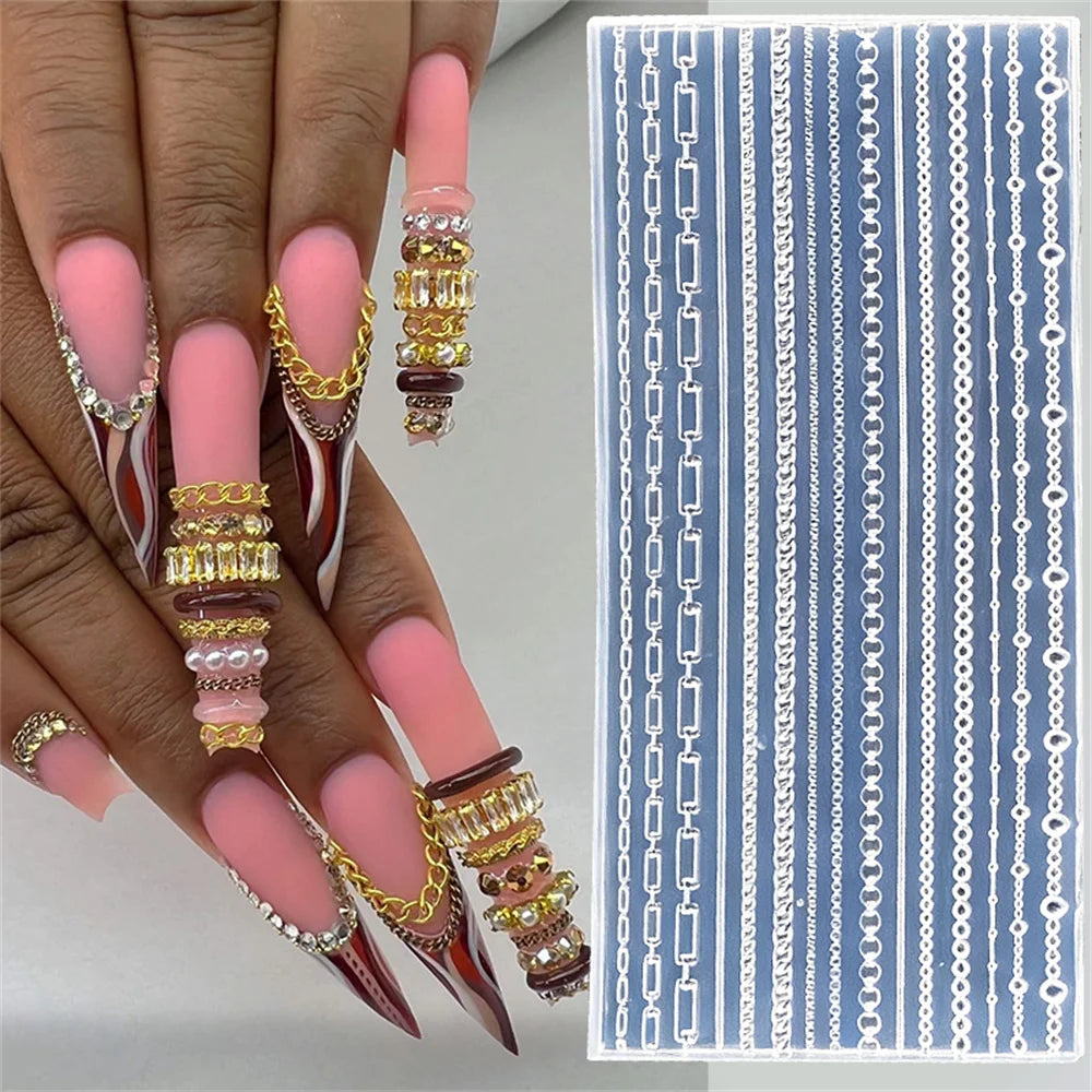 3D Chain Nail Silicone Mold – Reusable DIY Manicure Art Tool Nail Art Mold PRIMED TR131