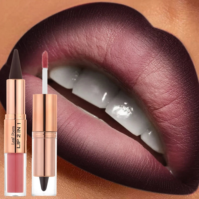 2-in-1 Matte Lip Liner & Lip Gloss Pen – 9 Colors, Waterproof Lip Liner Pen PRIMED