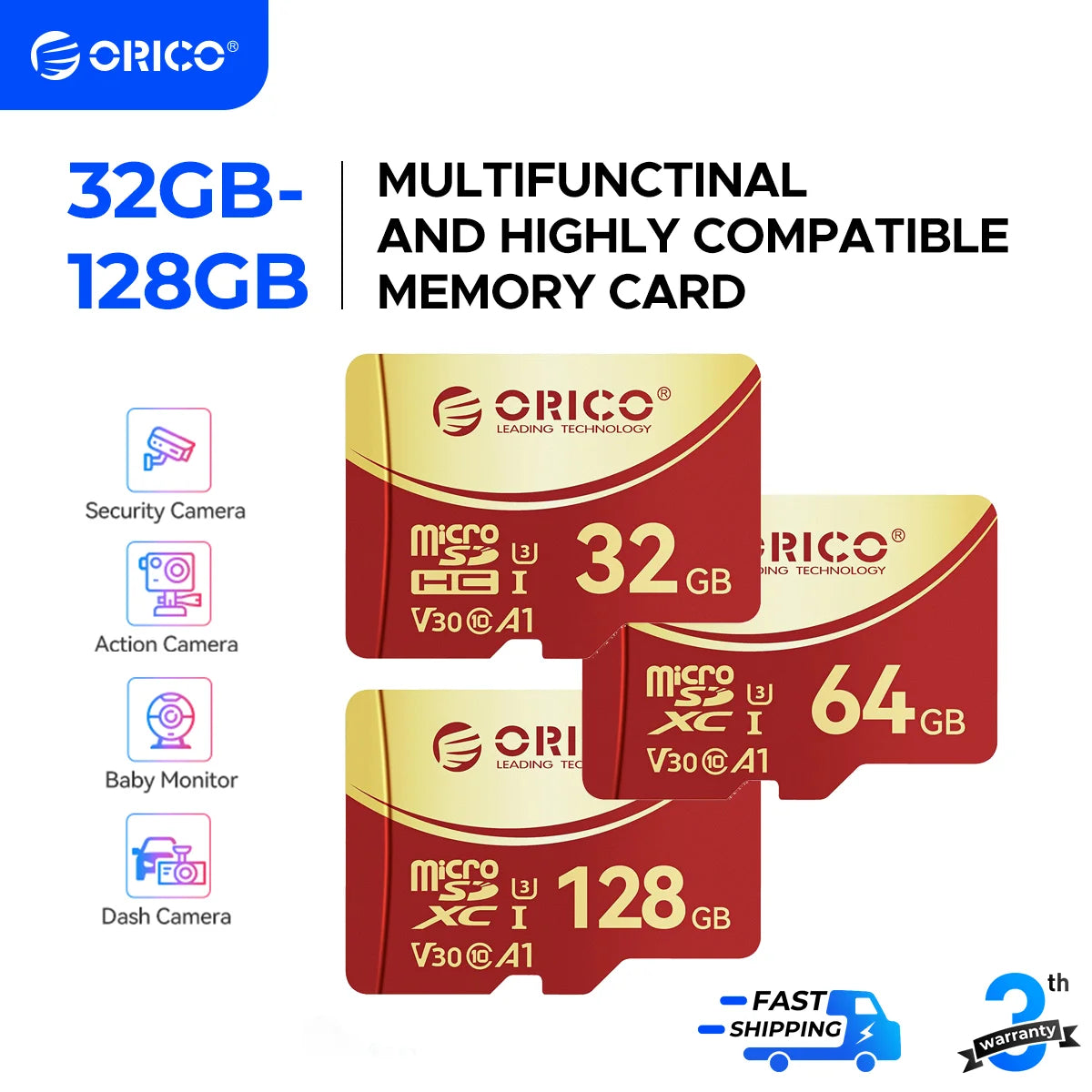 ORICO 2-Pack microSDXC 100MB/s 4K UHD U3 V30 A1 TF Card microSD Memory Card PRIMED