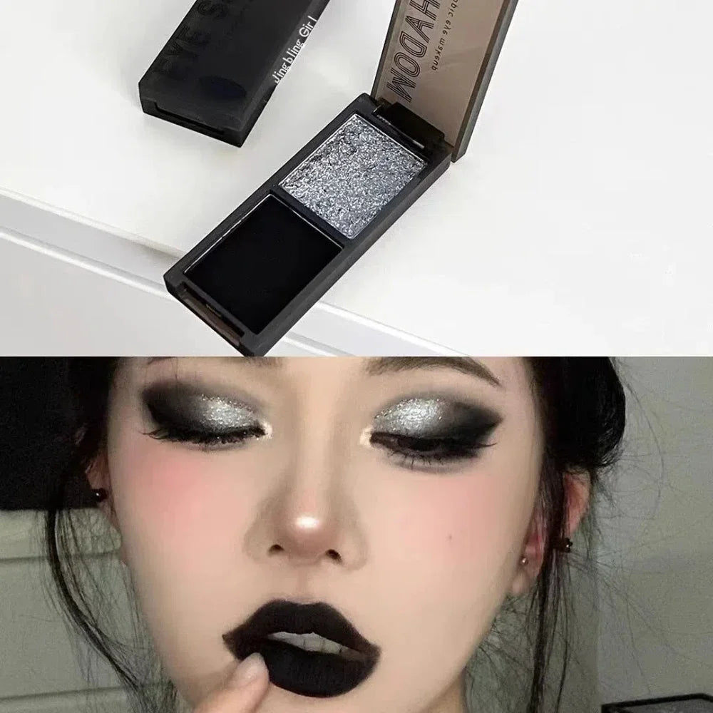 Two-Color Matte & Glitter Eyeshadow Palette – Red & Black