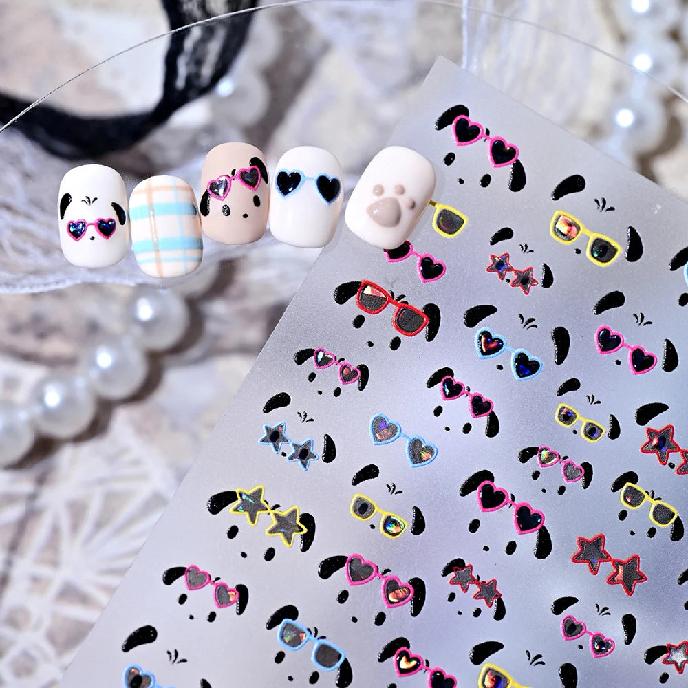 Y2K Dog Nail Art Stickers – Sunglasses & Heart Decals