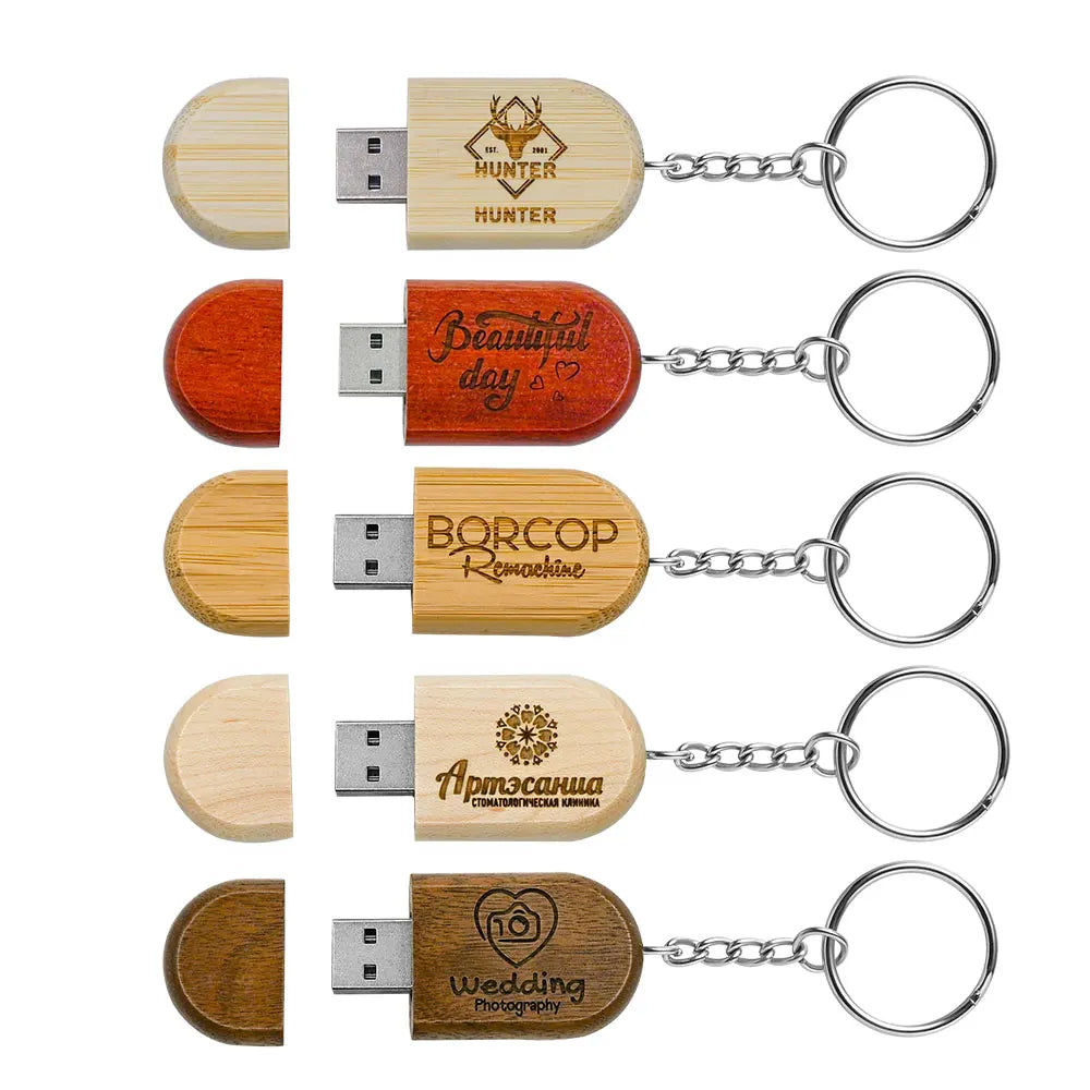 Wooden USB Flash Drive Custom Logo Key Chain | 4–32GB Bulk Wooden USB Flash Drive PRIMED