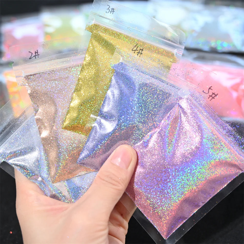 Ultra Fine Holographic Nail Glitter Powder 0.2mm | 5/10g Bulk Nail Glitter Powder PRIMED
