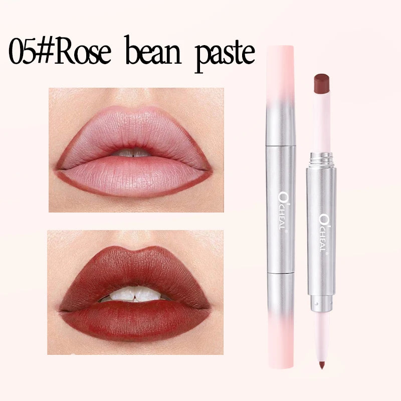 OCHEAL 2-in-1 Matte Lip Liner & Lipstick Pen | Long-Lasting Lip Liner Lipstick PRIMED 05 Rose bean paste Full Size