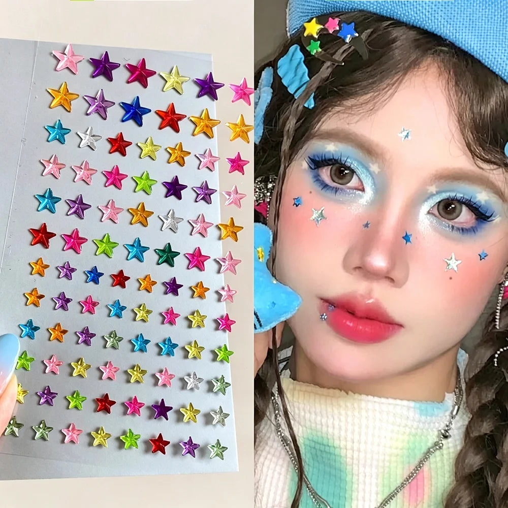 Iridescent Star Face Gem Stickers | Crystal Pentagram Body Art Face Gem Stickers PRIMED