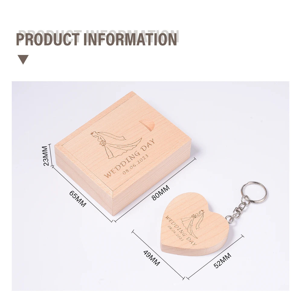 Heart Wooden USB Flash Drive 32GB/64GB – Custom Laser Engraved Custom USB Flash Drive PRIMED