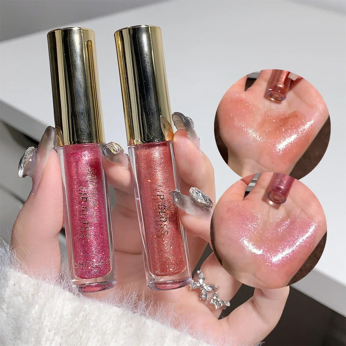 Pearl Diamond Glitter Lip Gloss – Moisturizing Plumping Tint Glitter Lip Gloss PRIMED