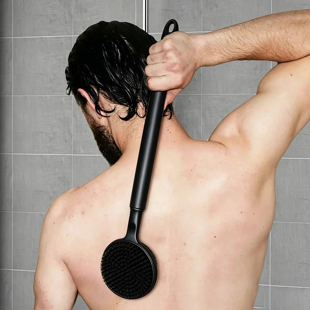Long Handle Silicone Shower Brush – Double-Sided Exfoliating Body Shower Brush PRIMED