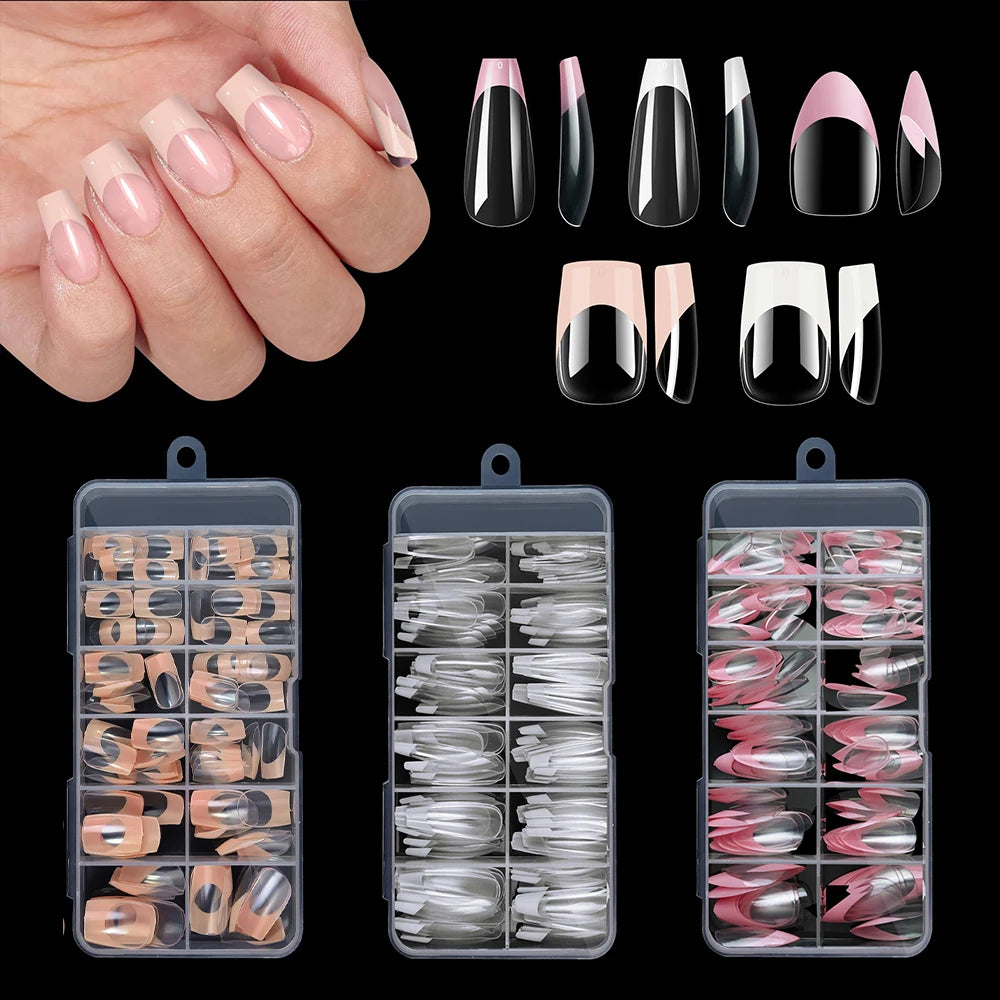 120pcs French Full Cover Nail Tips – Press On Gel & Acrylic Set