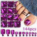 144Pcs Rose Red Cat Eye Press-On Toenails | Short Square Tips Press-On Toenails PRIMED A3