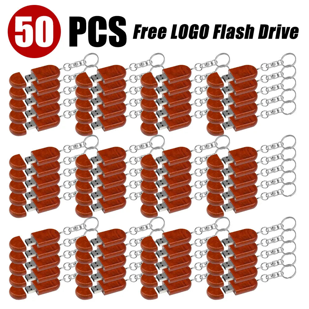Wooden USB Flash Drive 8–32GB Custom Logo Bulk | 10/20/50 Pcs USB Flash Drive PRIMED 64 GB Red-50