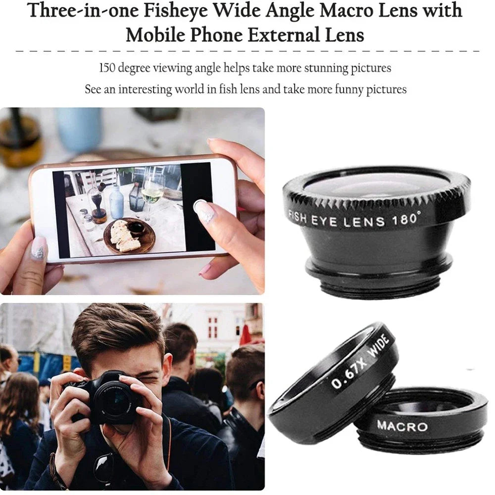3-in-1 Phone Camera Lens Kit – Fisheye, Wide Angle & Macro Phone Camera Lens PRIMED
