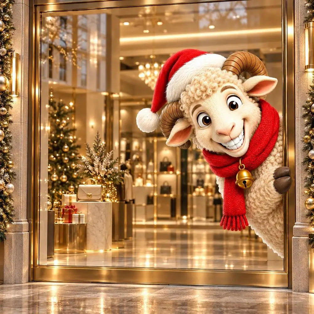 Peeking Sheep Christmas Window Cling – No-Glue Static Decal