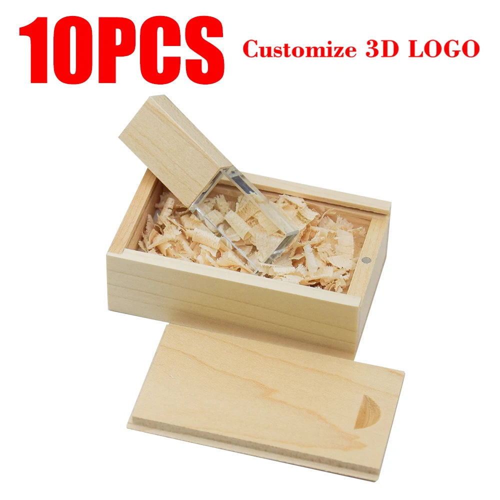 10-Pack Crystal USB 2.0 Flash Drives | Custom Logo 4–128GB USB Flash Drive PRIMED 32GBx10pcs Maple and box