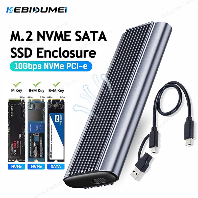 M.2 NVMe SATA Dual Protocol SSD Enclosure USB 3.1 Gen2 10Gbps SSD Enclosure PRIMED