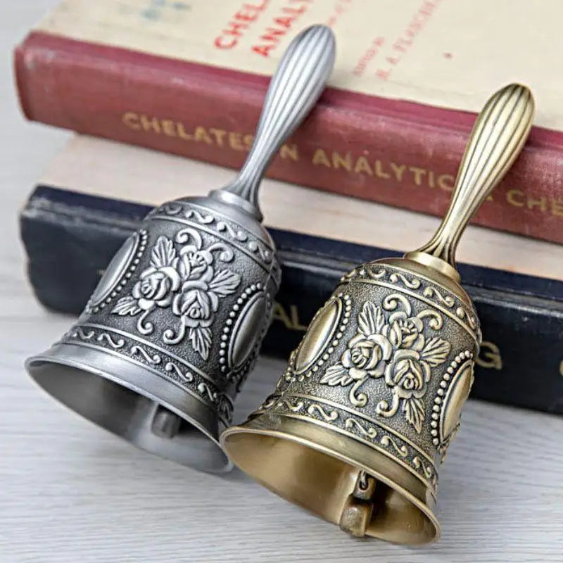 Vintage Embossed Metal Hand Bell – Retro Call Bell for Events