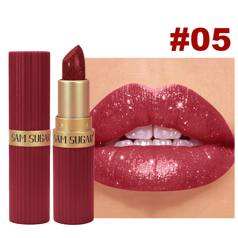 SAM SUGAR Metallic Glitter Lipstick – Shimmery Pearl Lip Gloss