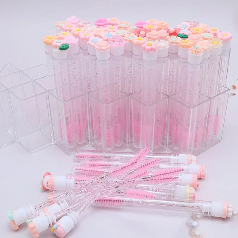 Flower Tube Eyelash Brush Set – Reusable Mascara Wand Spoolie Eyelash Brush Set PRIMED
