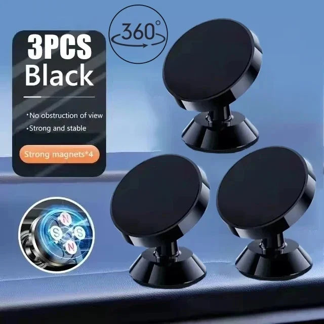 Magnetic Car Phone Holder 360° Dashboard Mount – Universal Magnetic Phone Mount PRIMED 3pcs Black-Rotate