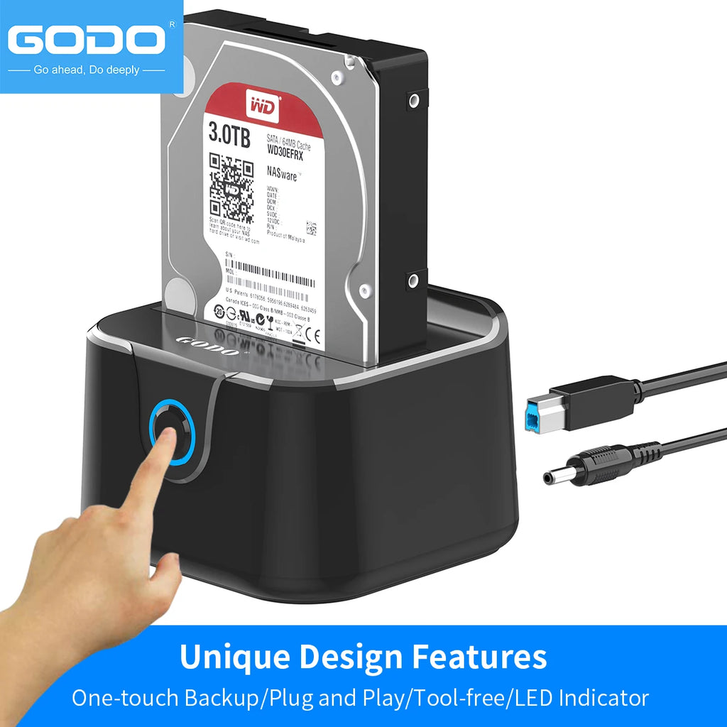 GODO Single Bay HDD Docking Station USB 3.0 SATA 2.5/3.5" HDD Docking Station PRIMED UKPLUG BLACK