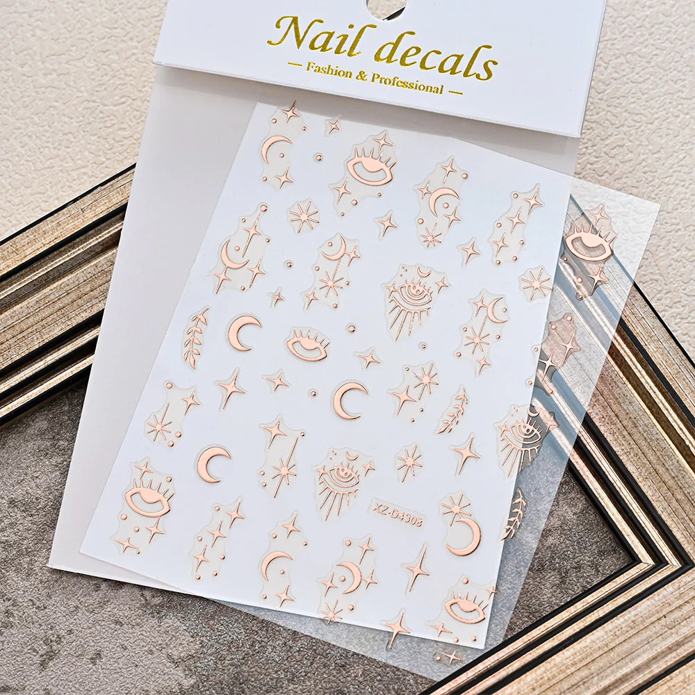 Rose Gold 3D Nail Stickers – Sun Moon Star Bohemian Art