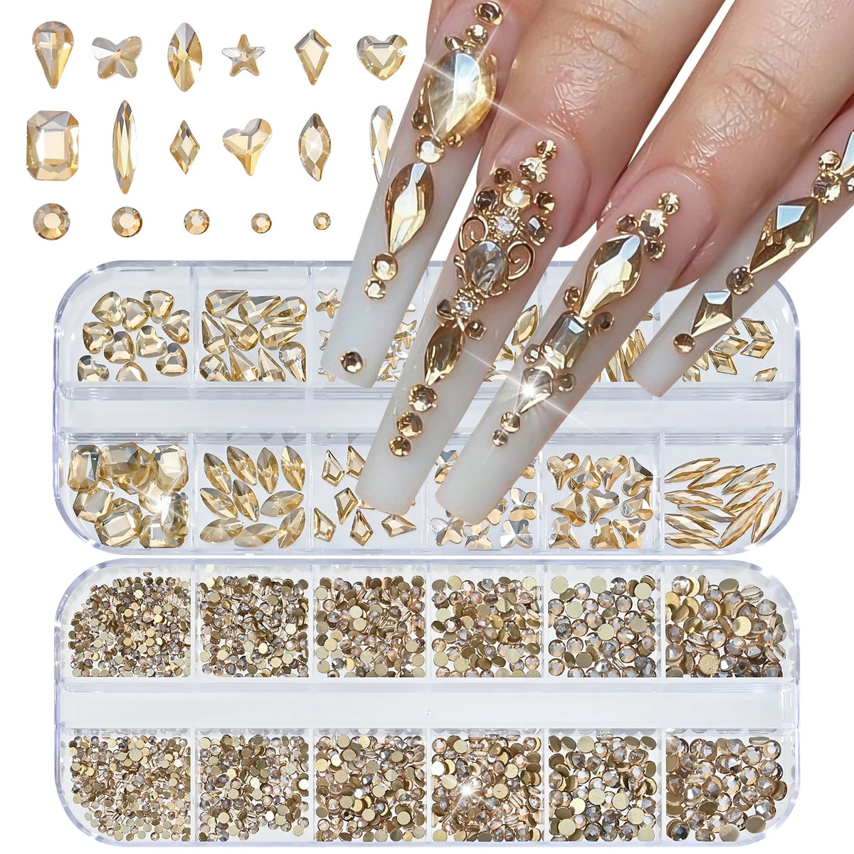3D Nail Art Rhinestones – 2-Box Gem Shapes DIY Zircon Set Nail Art Rhinestones PRIMED A5